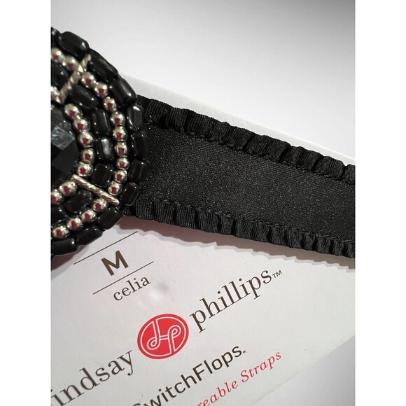 Lindsay Phillips Switchflops Straps Celia Medium Black Satin Beaded Glam Detail - Picture 4 of 4